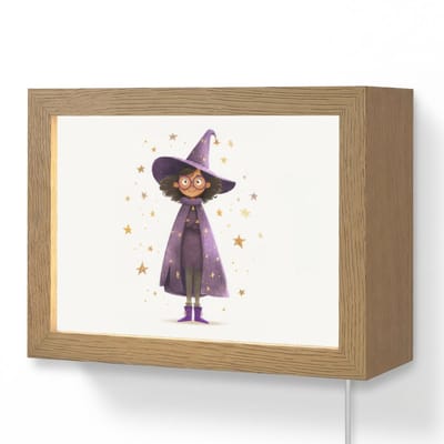Wandlamp 20x15 cm - Oplaadbaar - Heks - Paars - Sterren - Heksenhoed - Wandlampen binnen woonkamer - Slaapkamer lamp met kabel - Decoratieve nachtlamp - Vloerlamp snoer