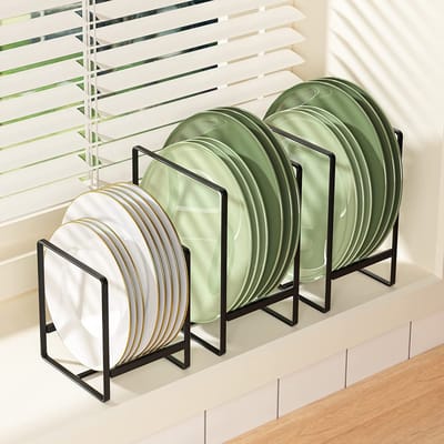 3 Plaat Houder Organizer Rechtop Wandkast Afdruiprek Metalen Bord Gerechten Organizer Rek Stand voor Werkblad en Kast Zwart