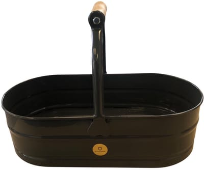 Dutchlander Tuintray of oogstbak Metaal Retro design ovaal 4 liter houten handvat Ombergrijs