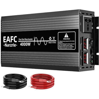 EAFC 4000W pure-sine-golfstroomomvormer (piek 4000W / nominaal 2000W), 12V DC naar 220V AC-omvormer met dubbele intelligente koelventilatoren,
