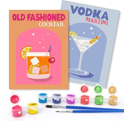 Rubye® Schilderen Op Nummer Volwassenen – Vodka Martini - Cocktails – Inclusief Verf en Penselen – Canvas Schildersdoek - Kleuren op Nummer - Dubbele Set - 15x20cm