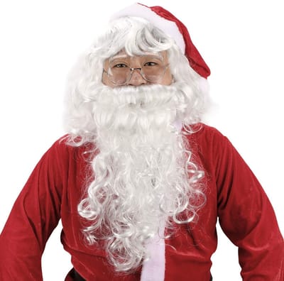 Dailygoods- Kerstmanpruik Set - Wit - Pruik/Baard - Kerstmanbril - Cosplay Accessoires - Geschikt voor Volwassenen - 45 cm/42 cm - Kerstman Kostuum