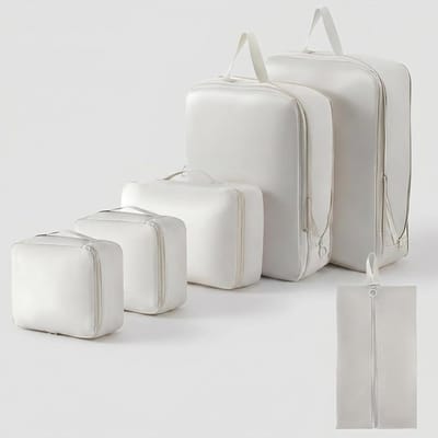 SnelShoppen - 6-delige Koffer Organizer Set - Memory Stof Packing Cubes - Waterdichte Reistassen - Kreukvrije Kledingzakken - Beige - Ideaal voor Koff
