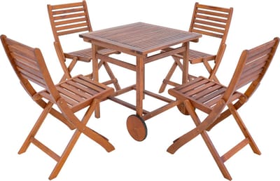 Tuinset Ancarano 5-delig tuintafel met 4 tuinstoelen houtkleurig [en.casa]