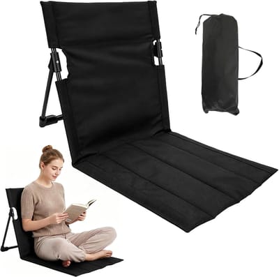 Thijox - Inklapbare Strandstoel met Rugleuning, Vloerstoel, Draagbare Campingstoel, Ligstoel voor Picknick, Tuin, Wandelen, 38 x 39,5 cm (Zwart)
