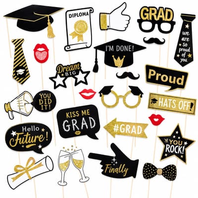Fotobooth Props Geslaagd - 25 Stuks - Geslaagd – Zwart en Goud – Diploma – Versiering – Geslaagd decoratie – Viering - Slagen - Examens – Props -