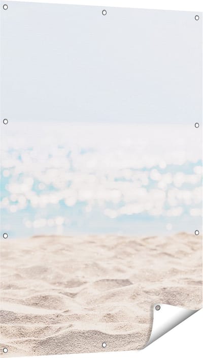 Gards Tuinposter Helder Witte Strand met Zee Uitzicht - 80x120 cm - Tuindoek - Tuindecoratie - Wanddecoratie buiten - Tuinschilderij