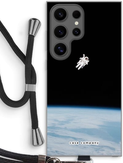 Case Company® - Hoesje met koord geschikt voor Samsung Galaxy S24 Ultra hoesje met Koord - Alone in Space - Telefoonhoesje met Zwart Koord - Bescherming aan alle Kanten en Over de Schermrand