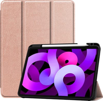 Hoesje - Geschikt voor Apple iPad Air 5 (2022) - 10.9 inch - 5e Generatie - M1 - Dun & Stevig - Trifold Bookcase - Hard Cover Case - Met Uitsparing Geschikt voor Apple Pencil - Hardcover Book - Tablet Hoes - Rosé goud