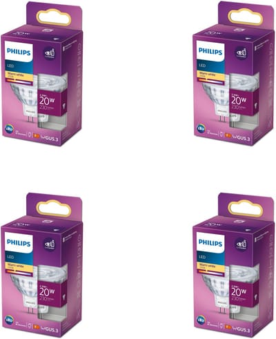 Philips Voordeelverpakking - GU5.3 - LED Spotlamp (MR16) - 12V - 20W - Niet Dimbaar - Warmwit Licht - Set van 4 Stuks