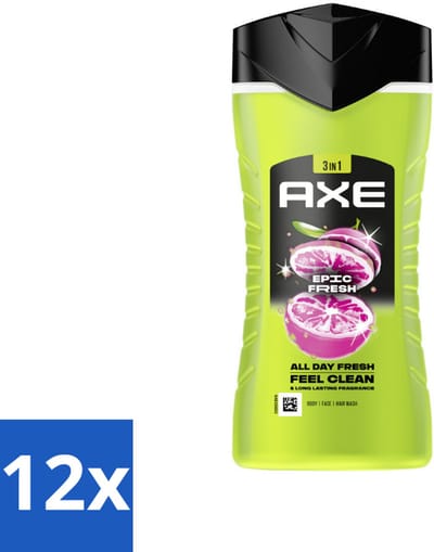 Axe - 3-in-1 Douchegel - Epic Fresh - Grapefruit & Tropical Pineapple - Fresh Boost - 250 ml - Voordeelverpakking - 12 stuks