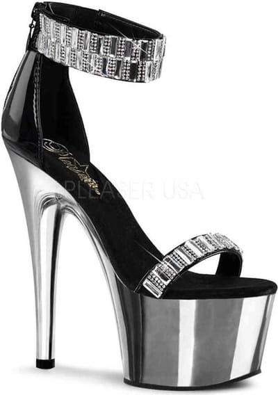 Pleaser - ADORE-769RS Sandaal met enkelband, Paaldans schoenen - Paaldans schoenen - 35 Shoes - Zwart/Zilverkleurig