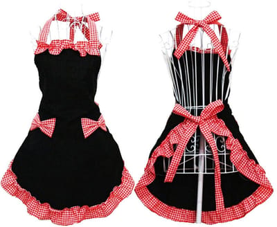 Schattig prinsessenkeukenschort - BBQ-schort - Rood-wit geruit patroon - Met geruite strik en zakje - Puur katoen - Een leuk cadeau voor moeders, echtgenotes, vriendinnen, dochters, zussen, enz.