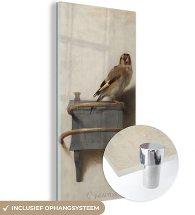 MuchoWow® Glasschilderij 20x40 cm - Schilderij acrylglas - Puttertje - Oude Meester - Carel Fabritius - Foto op glas - Schilderijen