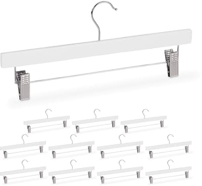 Broekhangers met knijpers, hout, verstelbare klemmen, 360° draaibare haak, rokhanger, 35,5 cm, kleerhanger set, wit