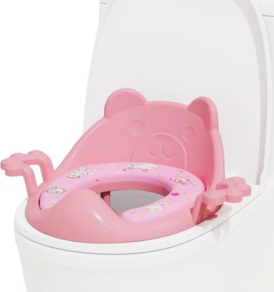 Kinder Toiletbril - Zindelijkheidstraining - Comfortabel Leren - Antislip Siliconen - 35x36 cm - Lichtroze