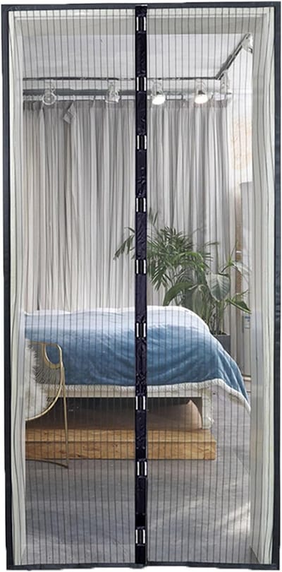 Vliegengordijn - Magnetische Hordeur - Insectenhor Deur van Polyester - Zwart - Met Verbreed Klittenband, Rol Klittenband en Punaises - 90x210 cm