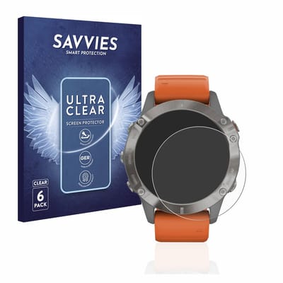 Savvies - Screenprotector voor Garmin Fenix 6 / 6 Pro / 6 Pro Solar - Folie Beschermfolie transparant 6 Stuks