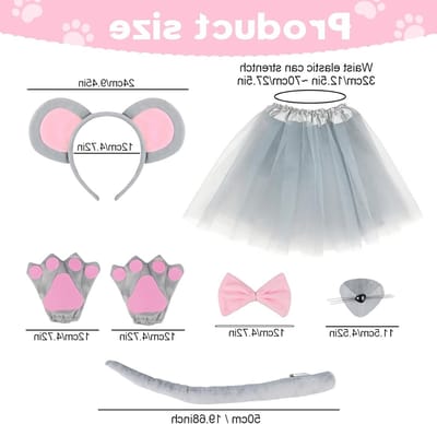 Kindercarnaval kostuum set met dieren thema, inclusief hoofdband, neus, strik, staart, handschoenen en tutu voor cosplay en Halloween feestjes