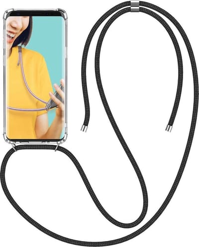 Hoesje Geschikt Voor Samsung Galaxy S9 Hoesje transparant silicone met Koord - Zwart