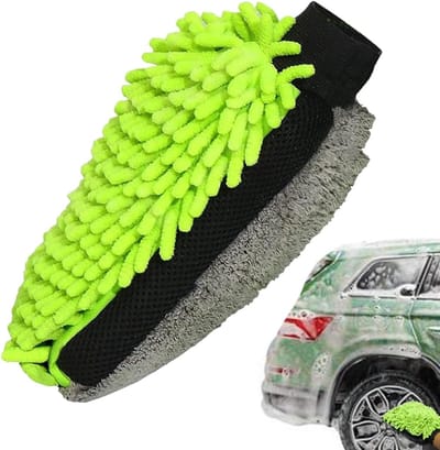 Autowash Handschoen - Schoonmaak Wanten - Auto Poetsen - Super Absorberend - 19 x 26 cm - Neon Groen