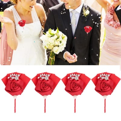 4 stuks Exquise Lint Bruiloft Corsage Broche Bruidsmeisje Kunstmatige Borstbloem Accessoires