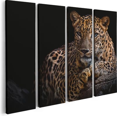 Artaza Canvas Schilderij Vierluik Luipaard Met Blauwe Ogen - 80x60 - Foto Op Canvas - Canvas Print