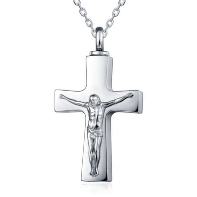 Aramat Jewels | Gedenkhangers | Stalen Kruis Ashanger - Symbolische Herinnering | Kruis met jezus-4x2.3cm | |20mm | Staal | Volwassenen | Verkleurd niet