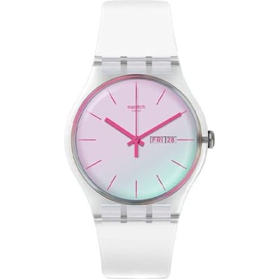 Swatch Quartz Uurwerk 30M Waterbestendig Horloge 41Mm Roze Wijzerplaat Biogebaseerd Materiaal Kast Siliconen Band Unisex horloges SO29K704-S14 Pink white