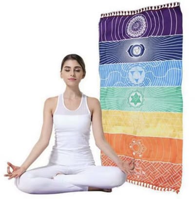 Meditatie kleed - Regenboog chakra deken - Regenboog- Meditatie-Yoga doek met 7-Chakra-symbolen - 150/70CM - Stranddoek - Handdoek - CHPN