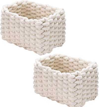 Opbergmand van Katoen, 19 x 15 x 12 cm, Gevlochten Mand voor Badkamer, Wasgoed en Huishoudelijke Accessoires, Wit en Duurzaam