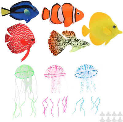 Dailygoods- Nepvis 8 Stuks - Kunstmatige Gloeiende Vissen - Aquariumdecoratie - Veilig Siliconen/Hars - Duurzaam en Antislip