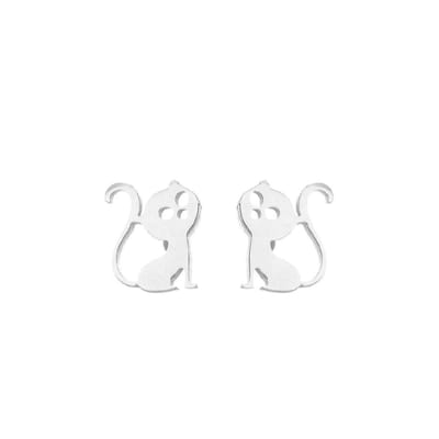 Gading® dames RVS oorknoppen met kat-6mm-8mm-zilver