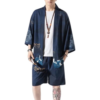 [Trysimple] Jinbei Set voor Heren - Vest, Top met Korte Mouwen, Korte Broek - Zomer Set met Boven- en Onderdeel - Relaxte Pasvorm - Japanse Stijl - Happi Jas - Loungewear black