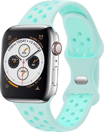 Strap-it Classic Sportbandje - Geschikt voor Apple Watch bandje - Series 1/2/3/4/5/6/7/8/9/10/11/SE/SE2/SE3 - Turquoise - Siliconen bandje sport - Sport Loop iWatch bandje maat: 38 / 40 / 41 / 42mm
