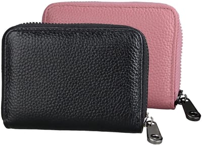 Dailygoods- Creditcardhouder met RFID-bescherming - Portemonnee - Lederen Etui - 2 Stuks - Compact Formaat 11 x 7,5 cm - Zwart/Roze
