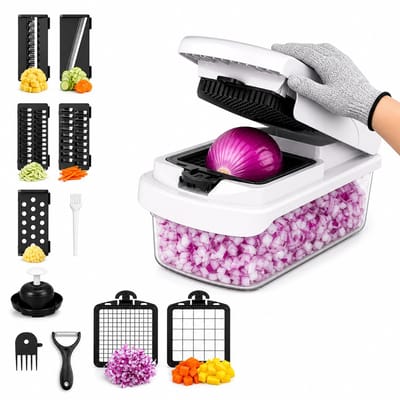 Groentesnijder Mandoline 15-delig – Aurales – Roestvrijstalen Messen – BPA-vrij – Incl. Opvangbak