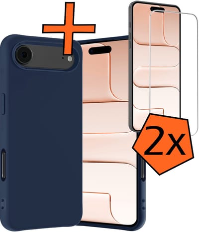 Hoes - Met 2x Screenprotector - Geschikt voor Apple iPhone Air - Sterk & Shockproof - Back Cover - Siliconen Case - Telefoon Hoes - Donkerblauw