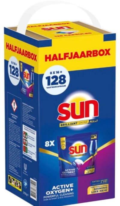 Sun Briliant Shine All-In-One Vaatwastablette 128 stuks (8 x 16 stuks)