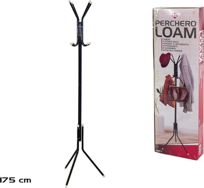 Gerimport Kapstok - zwart - metaal - staand - 8 haken op 2 hoogtes - 175 cm