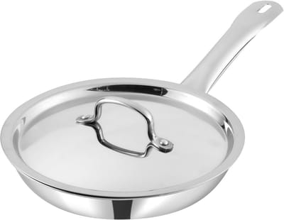 22cm Roestvrijstalen Triply Omeletpan met Deksel - Inductie & Gas - 2,5mm Multilayer Kookpan voor Eieren & Pannenkoeken