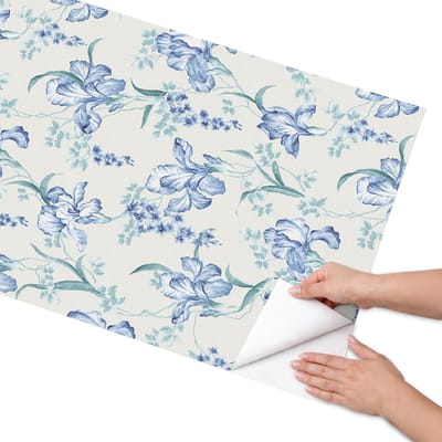 Coloray Meubel Wrap Folie - Blauw Meubelfolie - 65x130 cm - Decoratiefolie Bloemenpatroon - Meubel Wrap Folie - Vintage Meubelfolie - Plakfolie Meubels - Keuken decoratie - Bloemen en planten