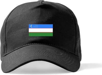 Zwarte Pet Beechfield met Wereldvlaggen, land Oezbekistan klittenbandsluiting