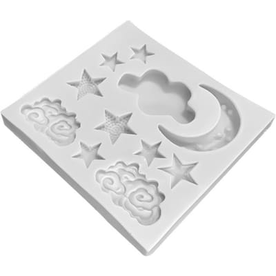 Moule à gâteau en silicone pour décoration de gâteau, lune, étoiles, nuages, fondant, mousse au chocolat, moule de cuisine, bonbons, pâtisserie, ustensiles de cuisson gris clair