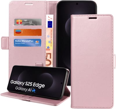 Book Case geschikt voor Samsung Galaxy S25 Edge Hoesje - Magnetische Sluiting - Portemonnee Rose