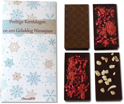 Kerst Puur chocolade chocoladegeschenk - Puur chocolade pakket - Kerst Chocolade cadeau - Brievenbuspakket - Handgemaakte chocolade - Fairtrade chocolade repen