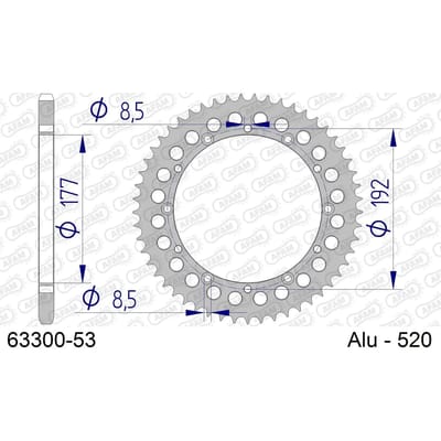 Aluminium tandwiel achter Afam 520 53 dents