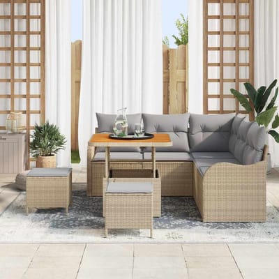 vidaXL - Tuinbank - Set - 8 - st - 7-Aantal - zitplaatsen - Beige - en - Lichtgrijs