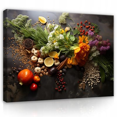 WALLARENA - Canvas schilderij - 100x70 cm - Keuken kruiden en specerijen op canvas voor aan de muur groot