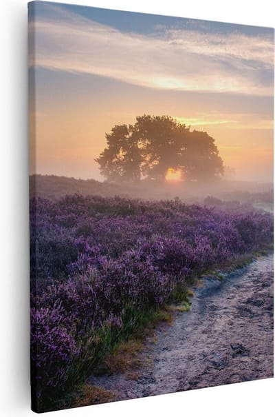 Artaza Canvas Schilderij Zonsopgang Heide - 40x50 cm - Wanddecoratie Pad - Muurdecoratie Bloemen - Kamer Accessoires Landschap